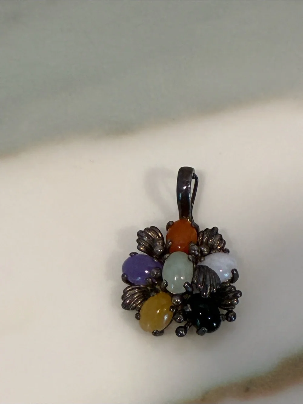 Multicolor Gemstone Cluster Pendant 925 Sterling Silver